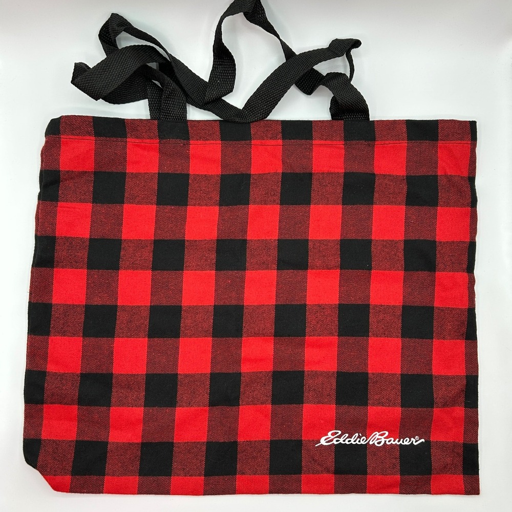 Eddie Bauer Red Black Buffalo Plaid Tote Bag Reusable Multipurpose Lightweight